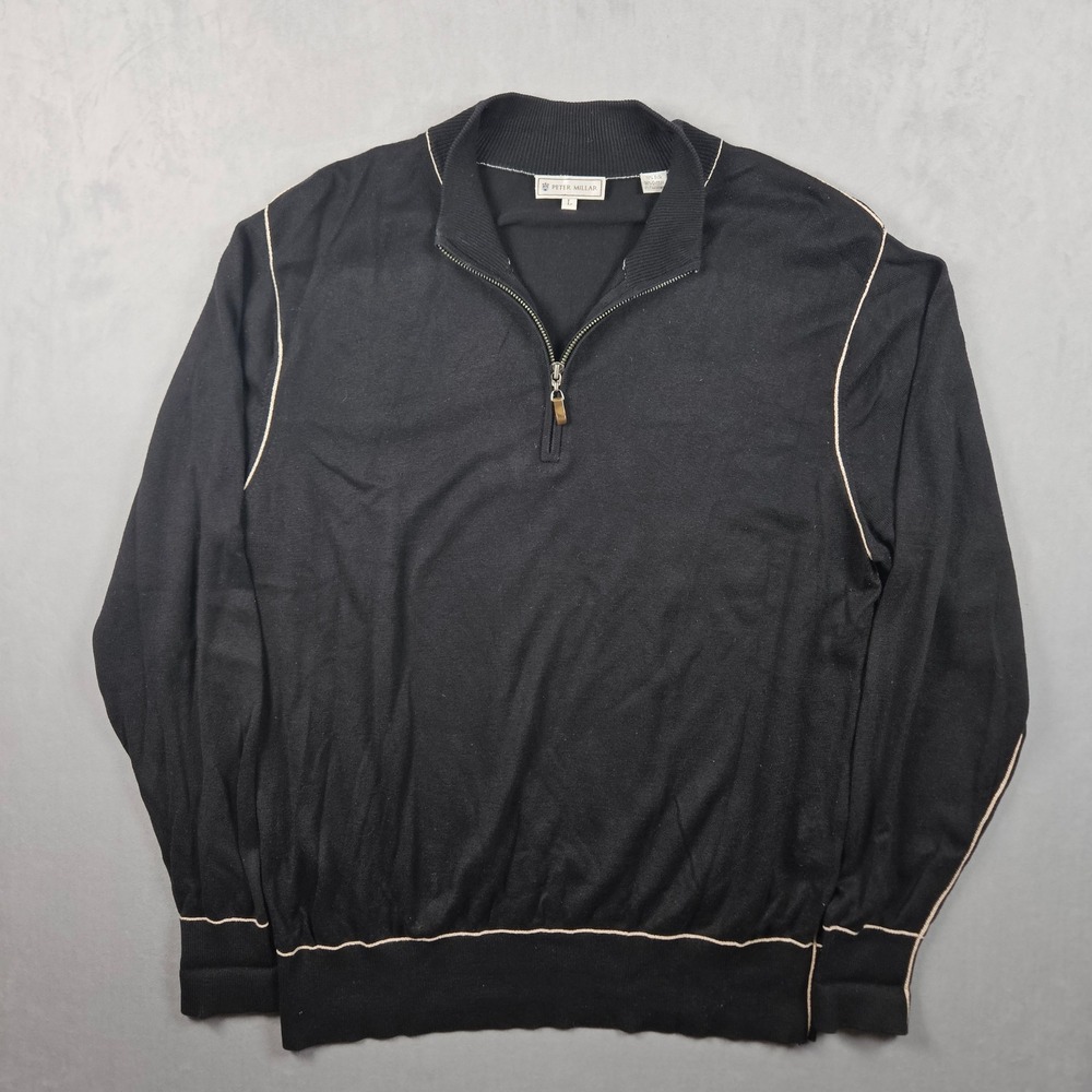 Peter Millar Quarter Zip Sweater Mens Large Black Silk Cotton Cashmere Blend